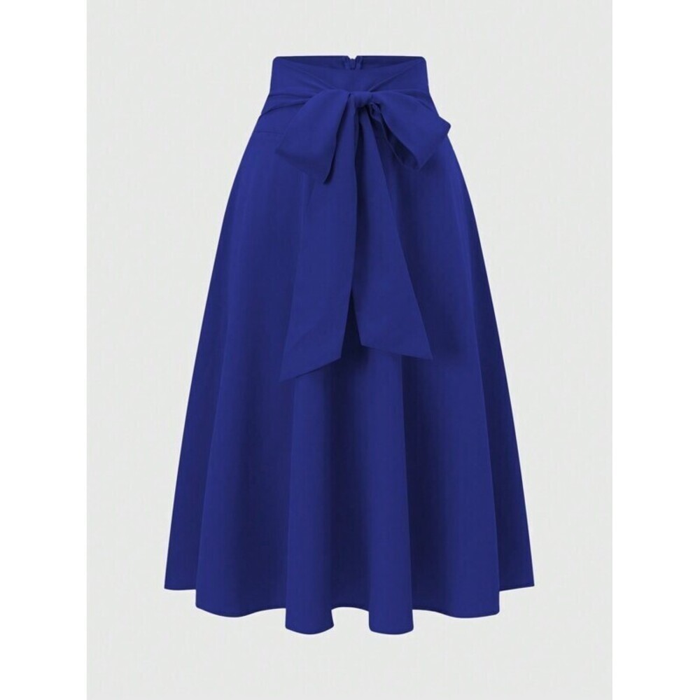 Franclia Solid Color Tie Waist Blue Skirt